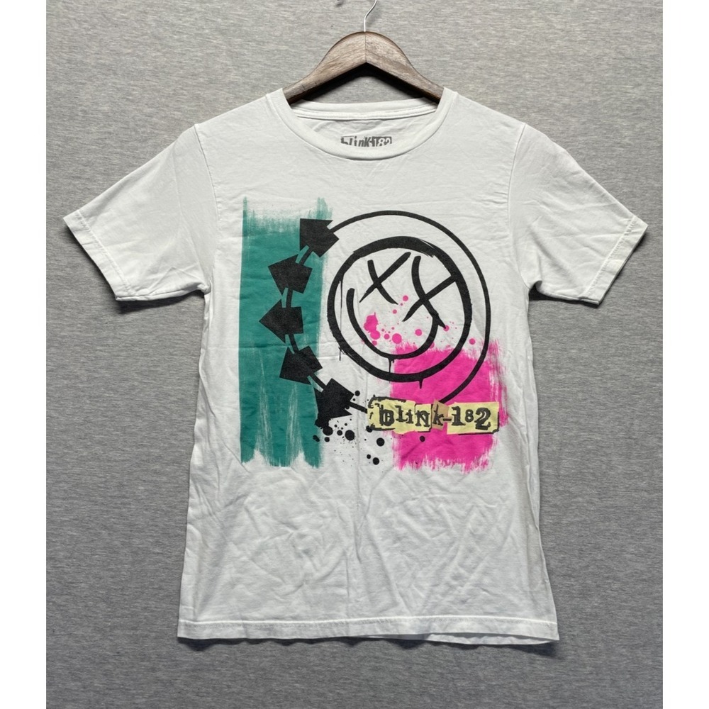 Blink‎ 182 Rock Band T Shirt Unisex XS White Graphic Print Dead Smiley Face Logo
